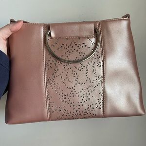 Metallic pink purse, clutch style crossbody bag, never used